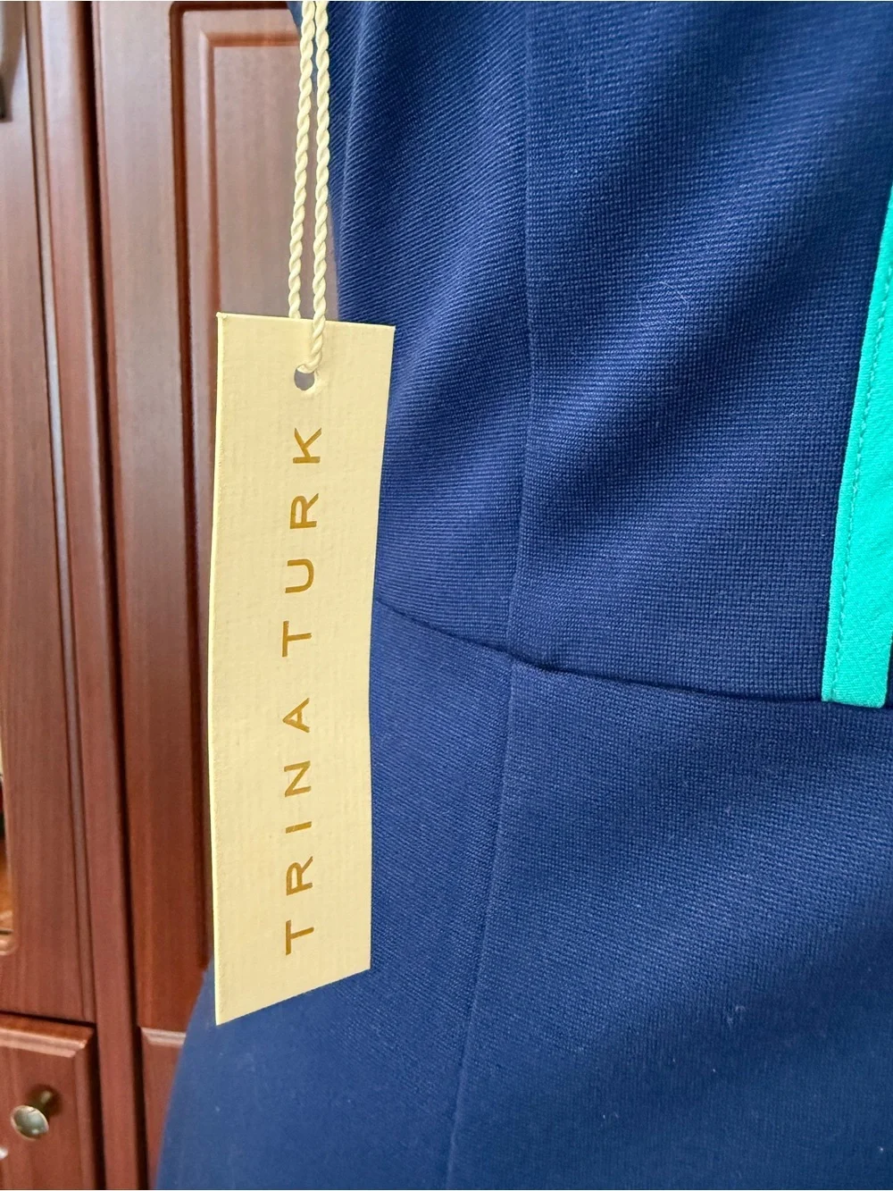 Trina Turk Navy Dress with Turquoise Trim - Picture 5 of 7